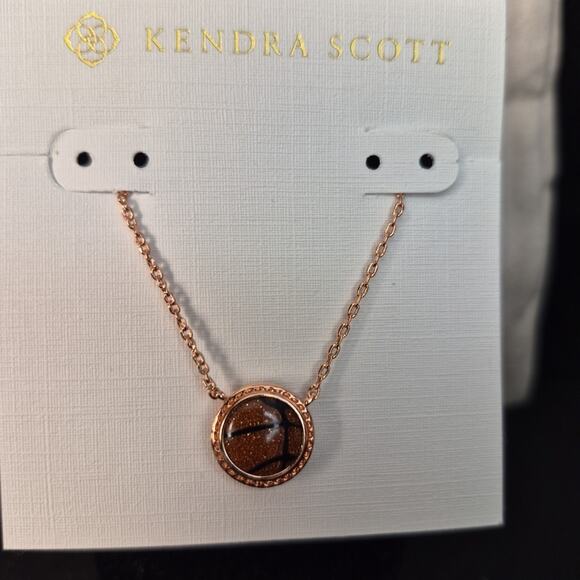 Kendra Scott Basketball Rose Gold Pendant Necklace in Orange Dust Pouch New - Picture 3 of 8